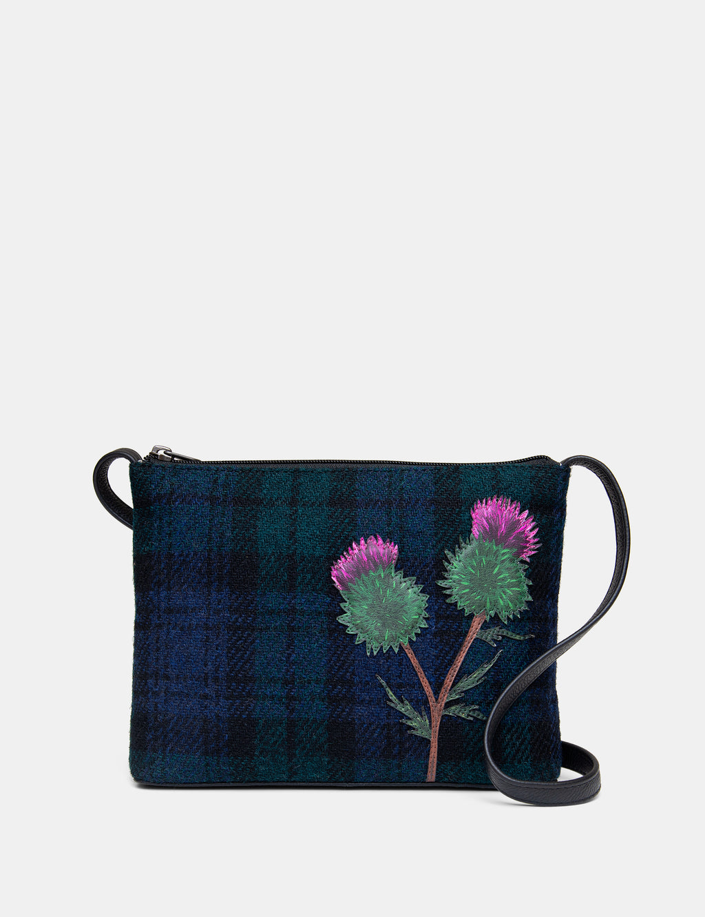 Highland Thistle Harris Tweed Leather Cross Body Bag