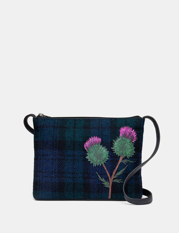 Highland Thistle Harris Tweed Leather Cross Body Bag