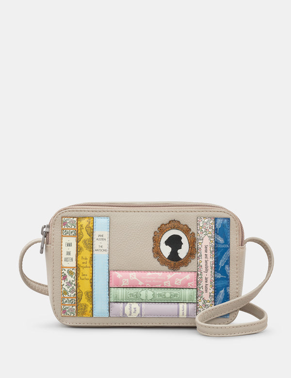 Jane Austen Bookworm Leather Warm Grey Cross Body Bag