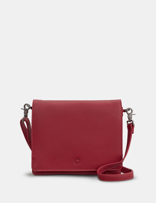 Stanton Triple Gusset Flap Over Cherry Red Leather Bag