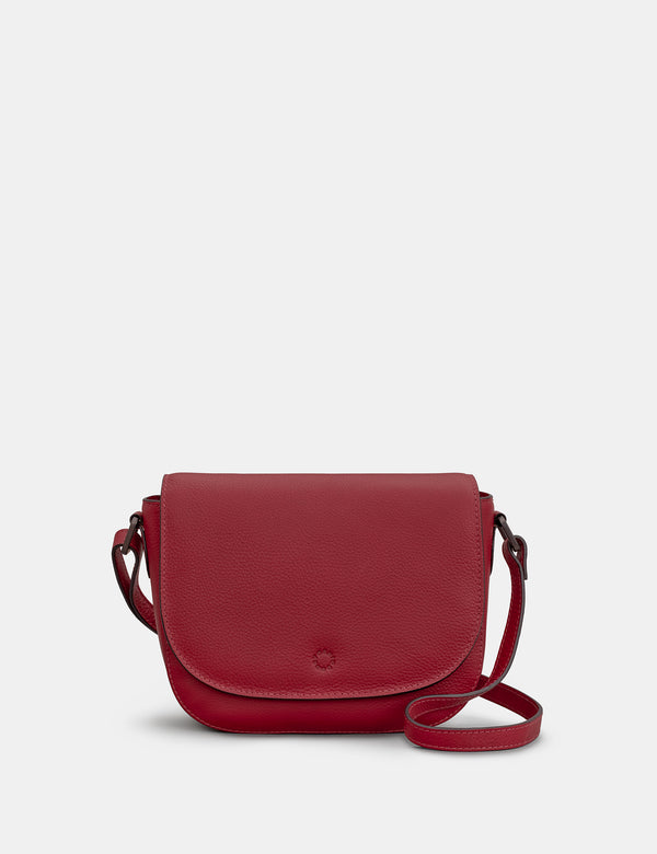 Clarendon Flap Over Cherry Red Leather Cross Body Bag