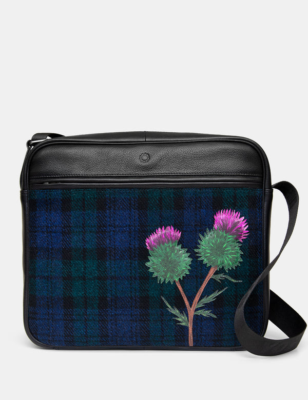 Highland Thistle Harris Tweed Leather Messenger Bag