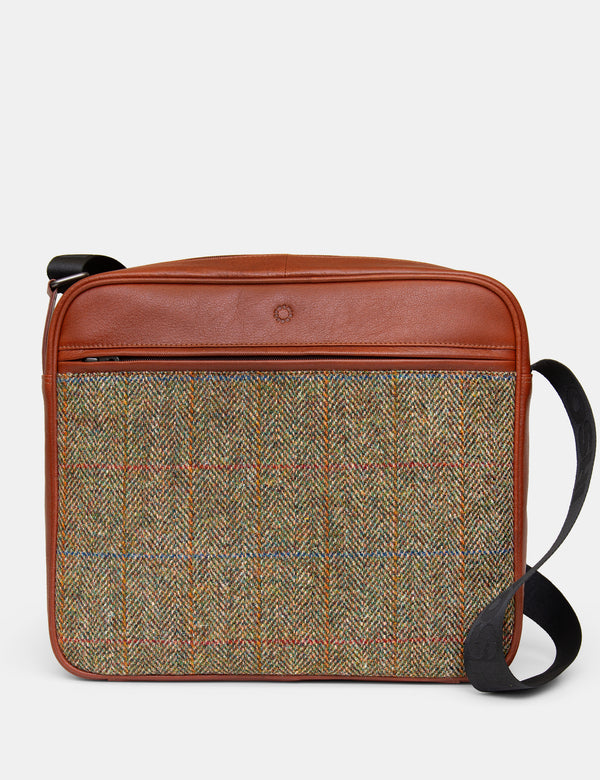 Ridgewood Brown Leather And Green Tweed Messenger Bag