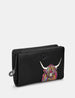 Highland Cow Black Flap Over Zip Around Leather Purse