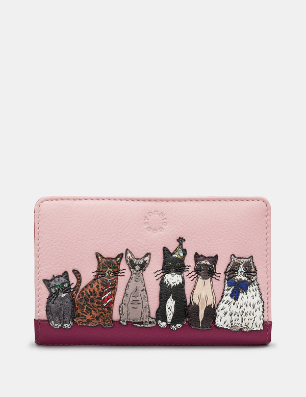 Party Cats Flap Over Zip Around Leather Purse